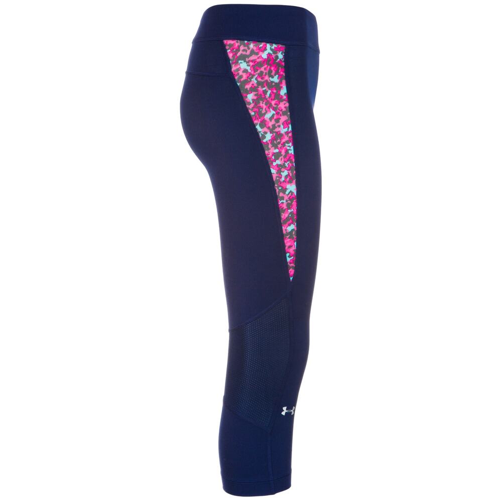 Under Armour HeatGear Capri Leggings Size 2XS Navy Cheetah 4-Way Stretch Wicking